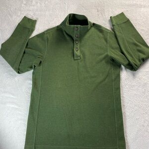 Duluth Trading Shirt Men's Medium Burly Thermal Waffle Henley Mock Neck Green